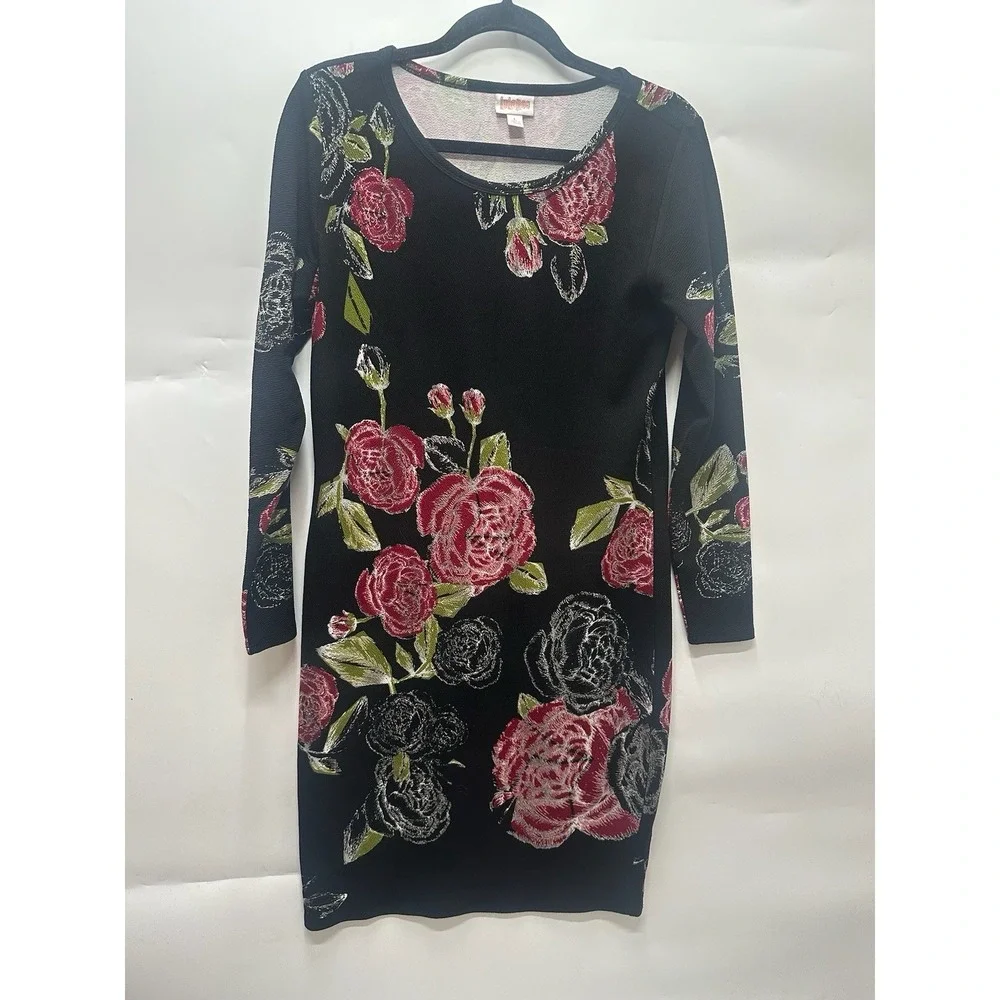 Lularoe Elegant Debbie Dress‎ Black Red Roses Gold Green Leaves New Rare Large